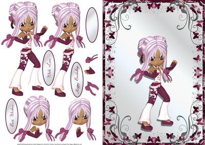 Cute Martial Arts Girl Quick Card Front with Decoupage