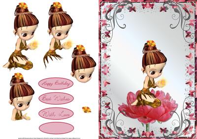 Cute Flower Fairy Quick Card Front with Decoupage