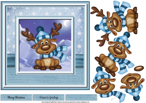 Little Reindeer Card Front (Blue)