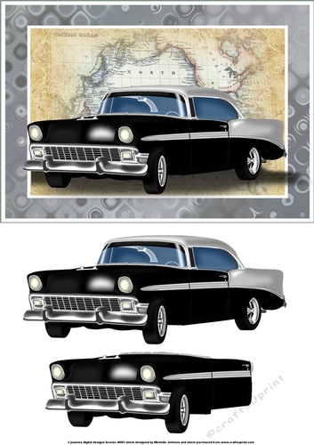 50s Black Vintage Car Card Front