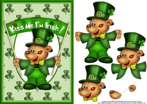 Kiss Me Im Irish Bear Card Front