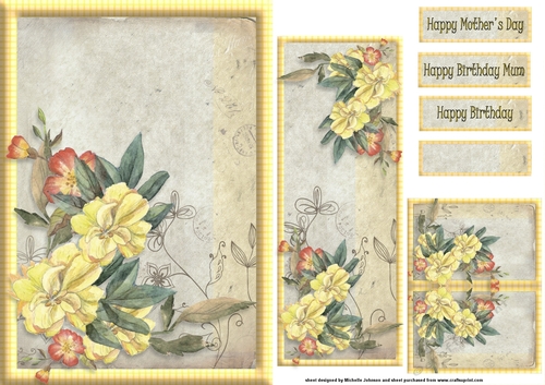 Yellow Watercolour Flowers Card front with Bookmark And Gift Tag