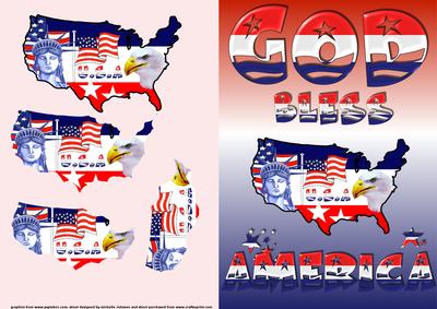 God Bless America Quick Card Front with Pyramage