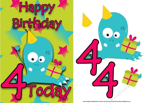 Monster 1 Girl Age 4 Card Front