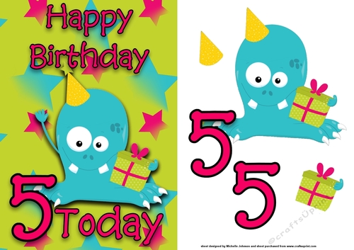 Monster 1 Girl Age 5 Card Front