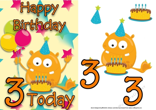 Monster 2 Girl Age 3 Card Front