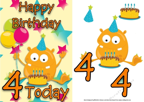 Monster 2 Girl Age 4 Card Front