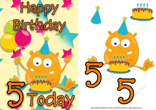 Monster 2 Girl Age 5 Card Front