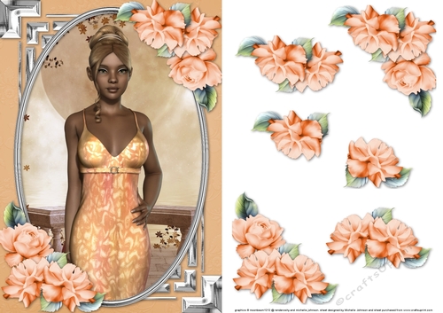 Ethnic Lady in an Elegant Peachy Patterned Dress and Roses
