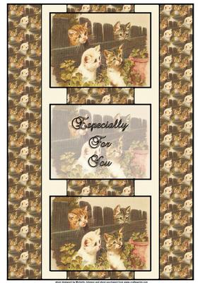 Vintage Cutie Cats 3 Panel Fold Back Card