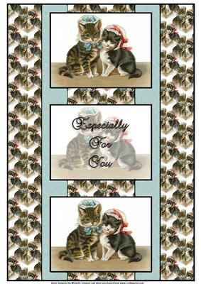 Vintage Cute Cats 3 Panel Fold Back Card