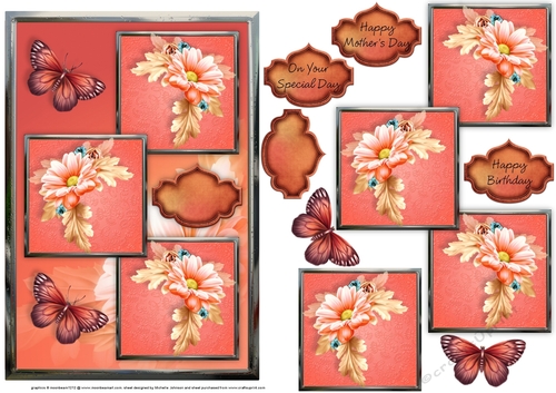 Coral Floral And Butterflies Three Square Quick Card