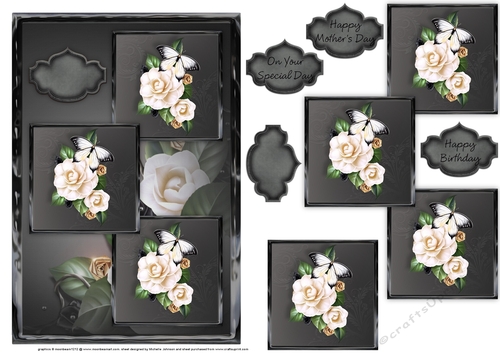 White Roses And Butterflies Three Square Quick Card