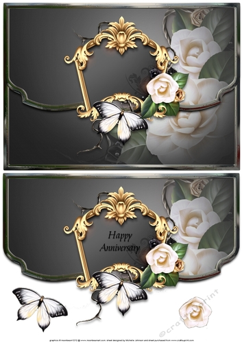 White Roses And Butterflies Scalloped Edge Faux Envelope Card Anniversary