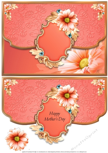 Coral Floral Scalloped Edge Faux Envelope Card Mothers Day