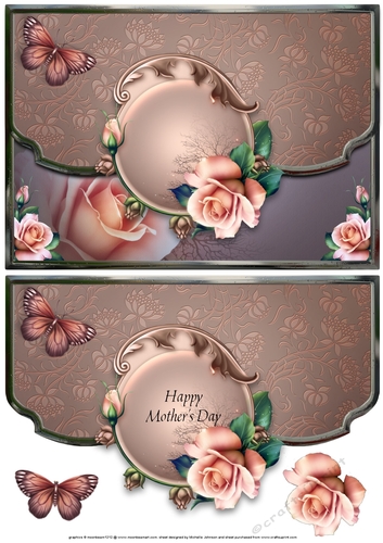 Pink Roses And Butterflies Scalloped Edge Faux Envelope Card Mothers Day