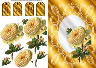 Yellow Vintage Rose Quick Card Front with Decoupage