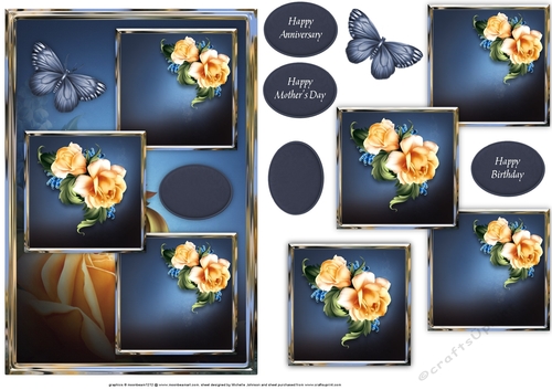 Sun Kissed Roses And Butterfly Three Square Quick Card
