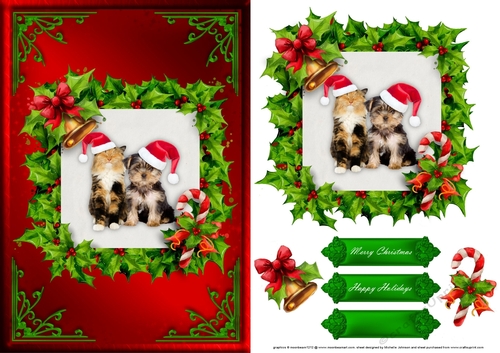Cat And Dog Christmas Card Front Red 1