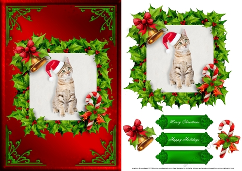 Cat Christmas Card Front Red 1