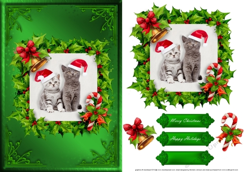 Cats Christmas Card Front Green 1