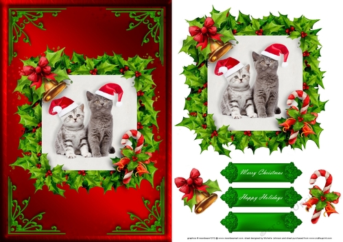 Cats Christmas Card Front Red 1