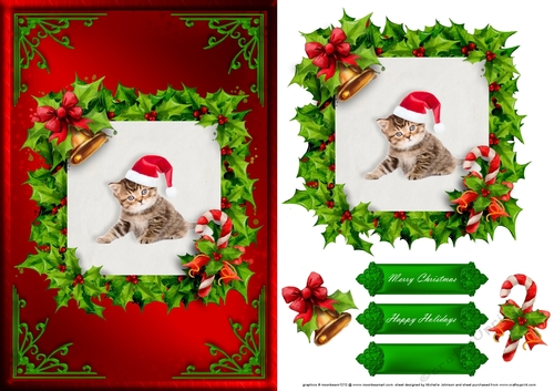 Kitten Christmas Card Front Red 1