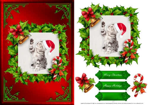 Kitten Christmas Card Front Red 2