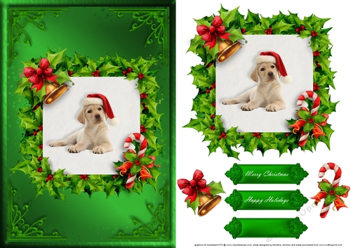 Puppy Christmas Card Front Green 1