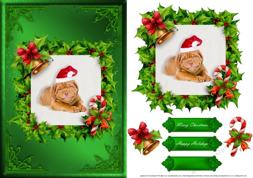 Puppy Christmas Card Front Green 2