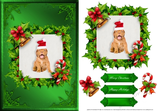 Puppy Christmas Card Front Green 3