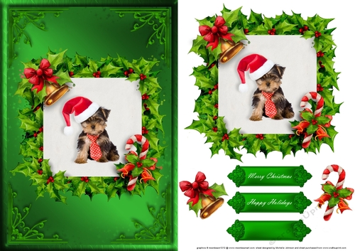 Puppy Christmas Card Front Green 5