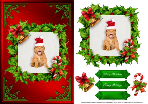 Puppy Christmas Card Front Red 3