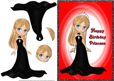 Princess Black Dress Quick Card Front with Decoupage