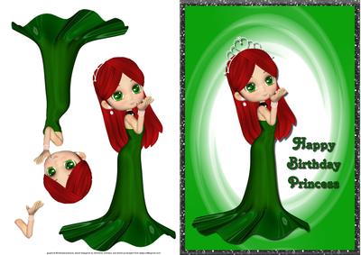 Princess Green Dress Quick Card Front with Decoupage