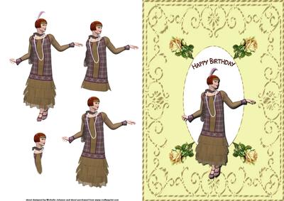 Flapper Lady Quick Card Front with Decoupage