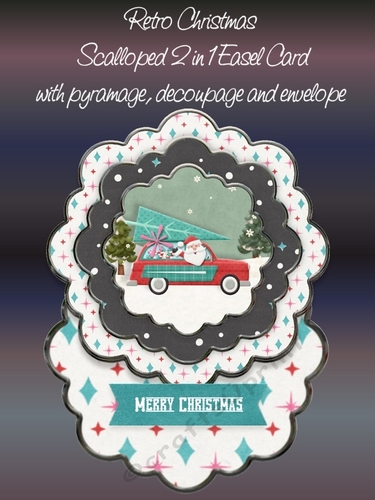 Retro Christmas 2 1n 1 Scalloped Easel Card Kit