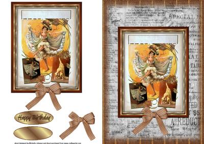 Vintage Can Can Dancers Quick Card Front with Decoupage 1