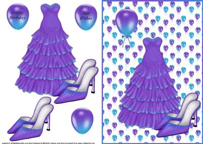 Purple Party Dress Quick Card Front with Decoupage
