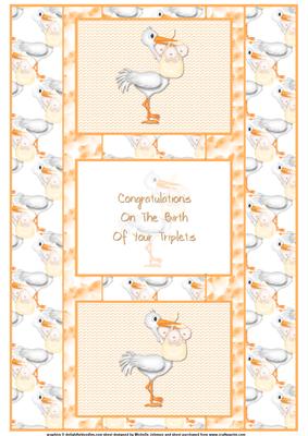 Peach Triplets 3 Panel Fold Back Card