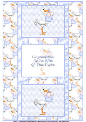 New Baby Boy Triplets 3 Panel Fold Back Card
