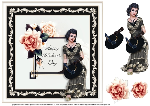 Art Deco Adora And Roses Mothers Day Card Front