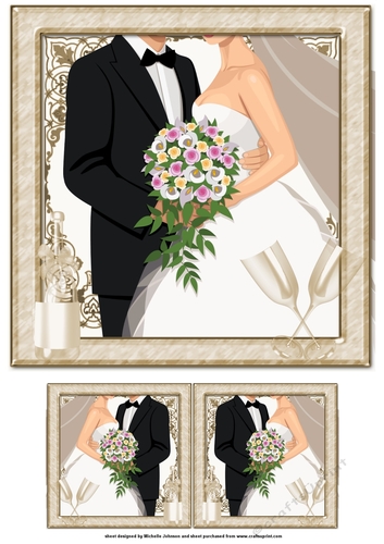 Bride & Groom topper with gift tag Gold