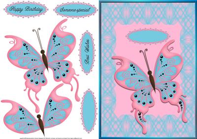 Pink and Blue Butterfly Quick Card Front with Decoupage