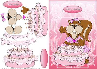 Cute Squirrel with a Birthday Cake Quick Card Front