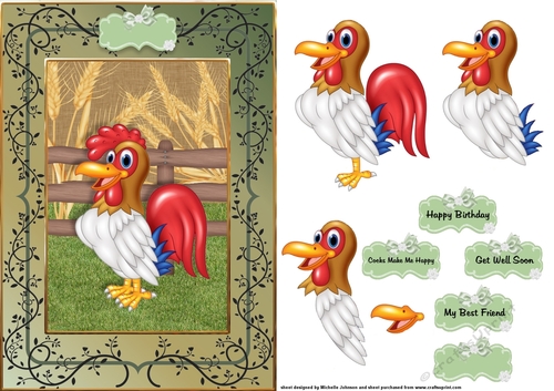 Rooster A5 Card Front With Decoupage