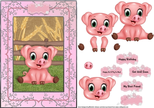Pig A5 Card Front With Decoupage