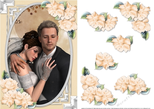 Caucasian Bride & Groom And Roses Card Front