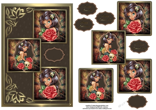 Mysterious Skull And Roses Three Square Quick Card