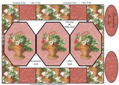 Vintage Floral Basket Octagon Pop-up Card
